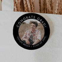 Chic Dark Black Congrats Grad Photo Graduation Button