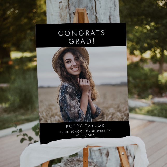 Chic Dark Black Congrats Grad Photo Graduation Foam Board (Creator Uploaded)
