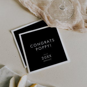 Chic Dark Black Congrats Graduate Name Graduation Napkins