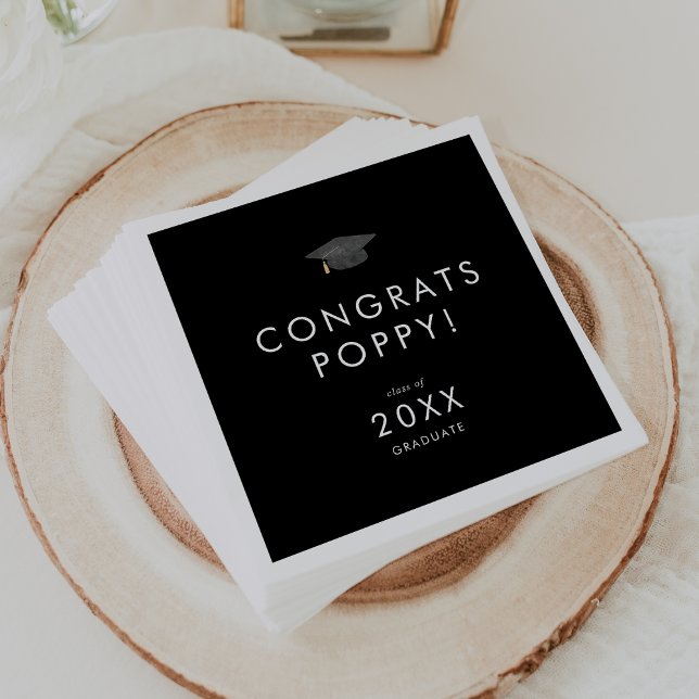 Chic Dark Black Grad Cap Congrats Graduation Napkins (Creator Uploaded)