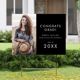 Chic Dark Black Grad Photo Graduation Yard Sign