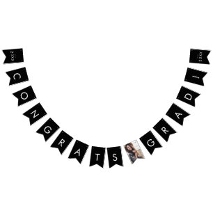 Chic Dark Black Photo Year Congrats Grad Bunting Flags
