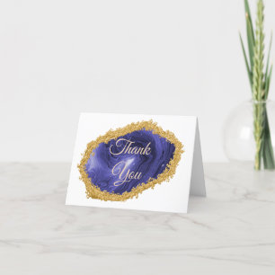 Chic Dark Blue Agate Gold Gilded Thank You Card