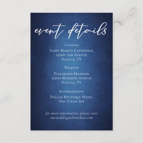 Chic Dark Blue Evening Wedding Event Details Enclosure Card