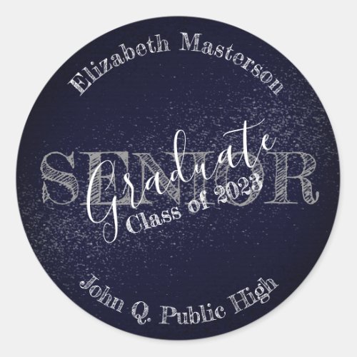 Chic Dark Blue Graduation Graduate Senior Class Classic Round Sticker