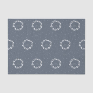 Chic Dark Blue Gray + White Christmas Holly Wreath Tissue Paper