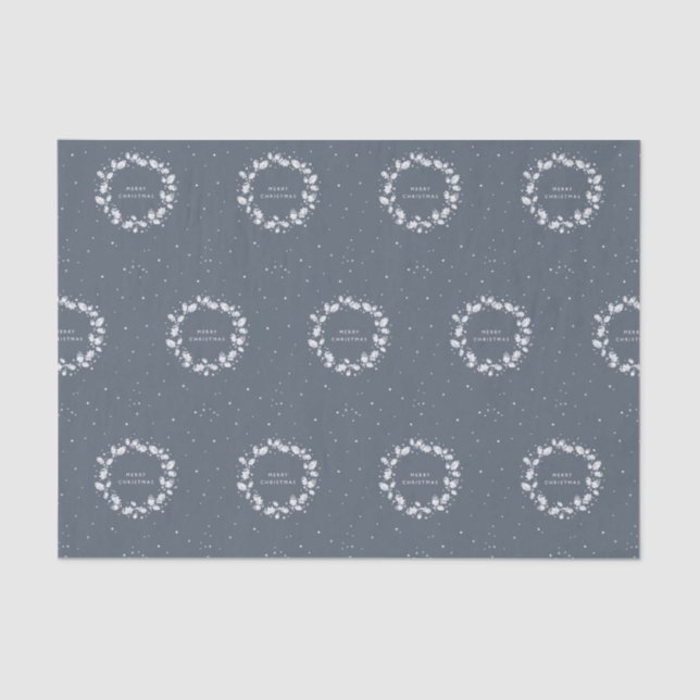 Chic Dark Blue Gray + White Christmas Holly Wreath Tissue Paper (Front)