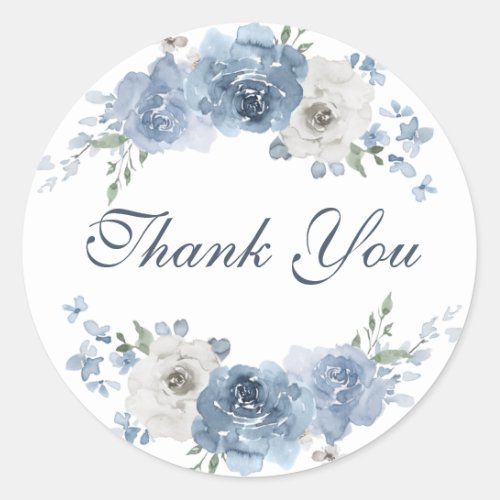 Chic  Dark Blue Ivory Floral Wedding Thank You Classic Round Sticker