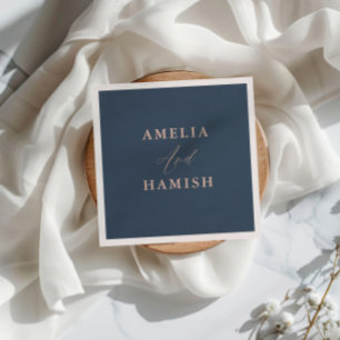 Chic Dark Blue & Rose Gold Foliage Wedding Napkins