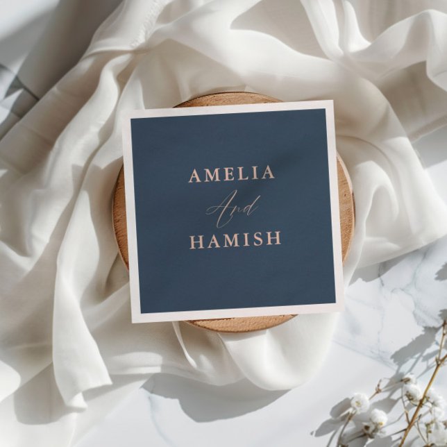 Chic Dark Blue & Rose Gold Foliage Wedding Napkins (Creator Uploaded)