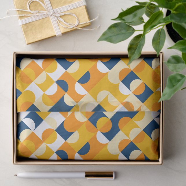 Chic Dark Blue Sunny Yellow Circles Art Pattern Tissue Paper (Gift)