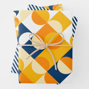 Chic Dark Blue Sunny Yellow Circles Art Pattern Wrapping Paper Sheets