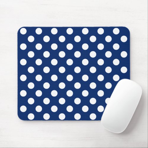 Chic Dark Blue With Big White Polka Dots Elegant Mouse Pad