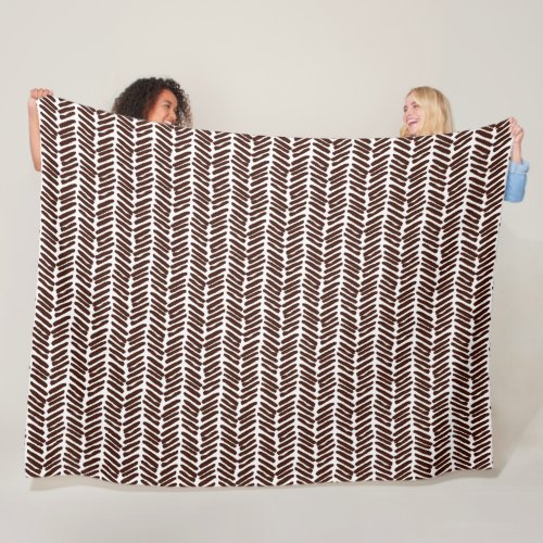 Chic Dark Brown White Abstract Chevron Art Stripes Fleece Blanket
