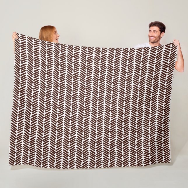 Chic Dark Brown White Abstract Chevron Art Stripes Fleece Blanket (In Situ)