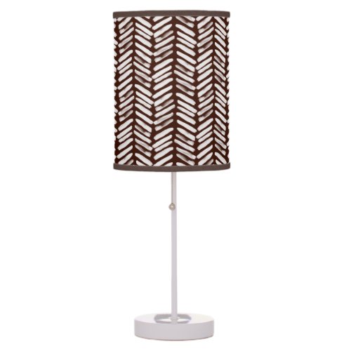 Chic Dark Brown White Abstract Chevron Art Stripes Table Lamp