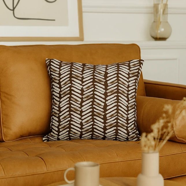 Chic Dark Brown White Abstract Chevron Art Stripes Throw Pillow (Creator Uploaded)
