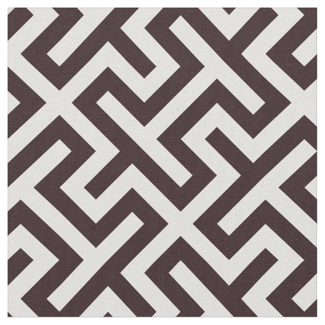 Chic dark brown white abstract geometric pattern fabric (Close Up)