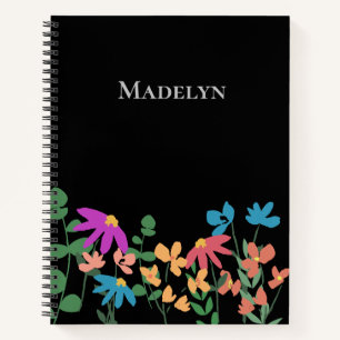 Chic Dark Colorful floral pattern personalized Notebook