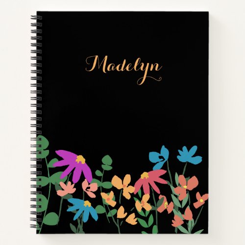 Chic Dark Colorful floral pattern personalized Notebook