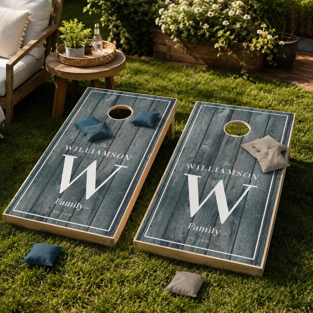 Chic Dark Driftwood Family Monogram Lake House Cornhole Set (Creator Uploaded)