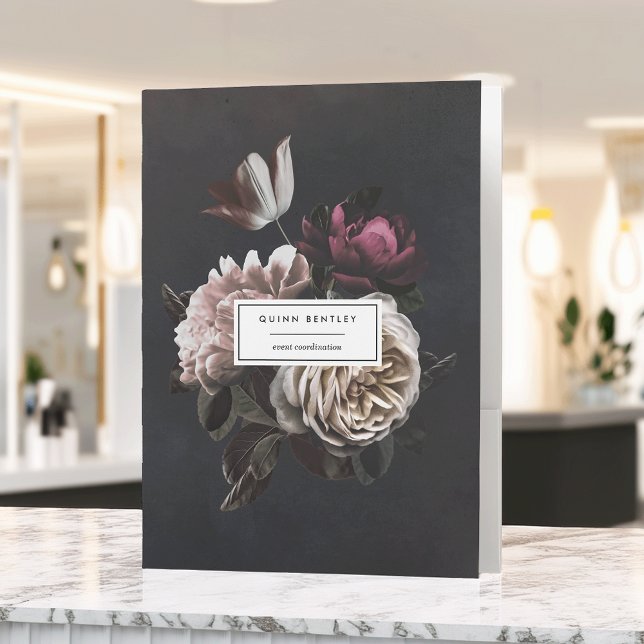 Chic Dark Floral Bouquet Personalized Pocket Folder (Creator Uploaded)