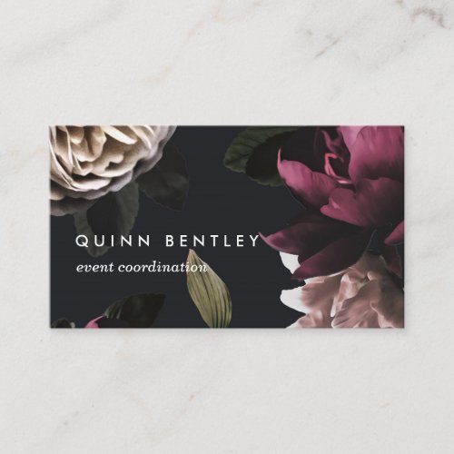 Chic Dark Floral on Black Business Card Chic Dark Floral on Black Business Card