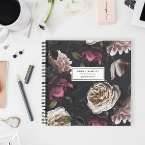 Chic Dark Floral on Black | Personalized Notebook