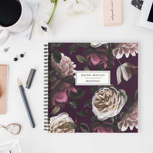 Chic Dark Floral on Plum  Personalized Notebook