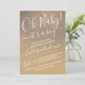 Chic Dark Gold Sparkly Glitter Ombre Baby Shower Invitation (Standing Front)