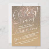 Chic Dark Gold Sparkly Glitter Ombre Baby Shower Invitation (Front)
