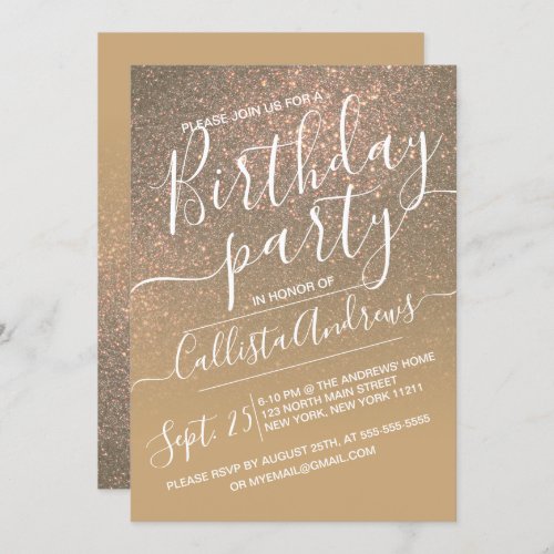 Chic Dark Gold Sparkly Glitter Ombre Birthday Invitation