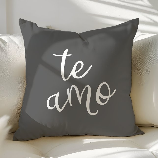 Chic Dark Gray and White Spanish I Love You Te Amo Throw Pillow (Creator Uploaded)