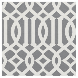 Chic Dark Gray and White Trellis Lattice Pattern Fabric
