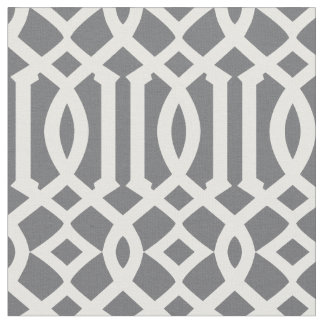 Chic Dark Gray and White Trellis Lattice Pattern Fabric