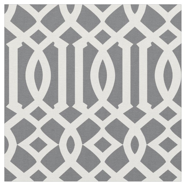 Chic Dark Gray and White Trellis Lattice Pattern Fabric (Close Up)