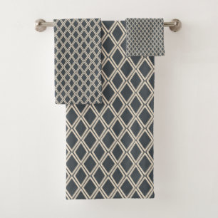 Chic Dark Gray Off-White Diamond Geometric pattern Bath Towel Set