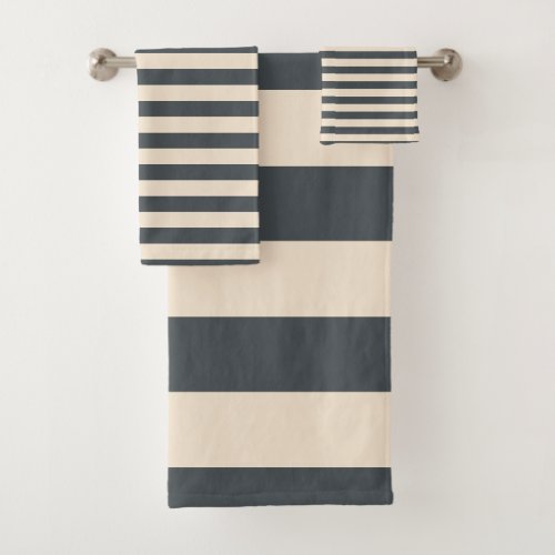 Chic Dark Gray Off_White Striped pattern Bath Towel Set