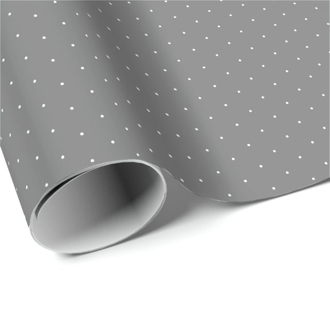 Chic dark gray white tiny polka dots pattern gift wrapping paper (Roll Corner)