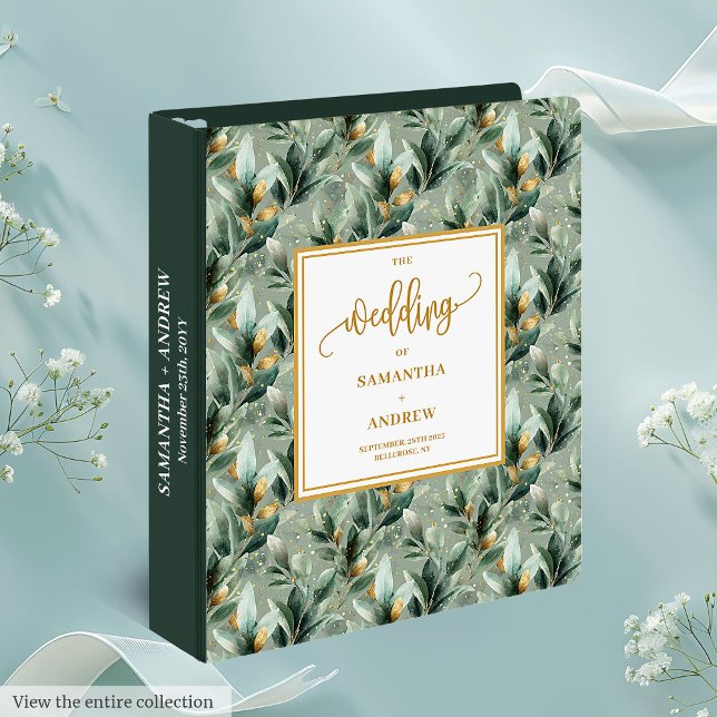 Chic Dark Green And Gold Wedding Memory Album 3 Ring Binder (Chic Dark Green And Gold Wedding Memory Album 3 ring binder)