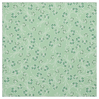 Chic Dark Green and White Shamrocks on Pale Green Fabric