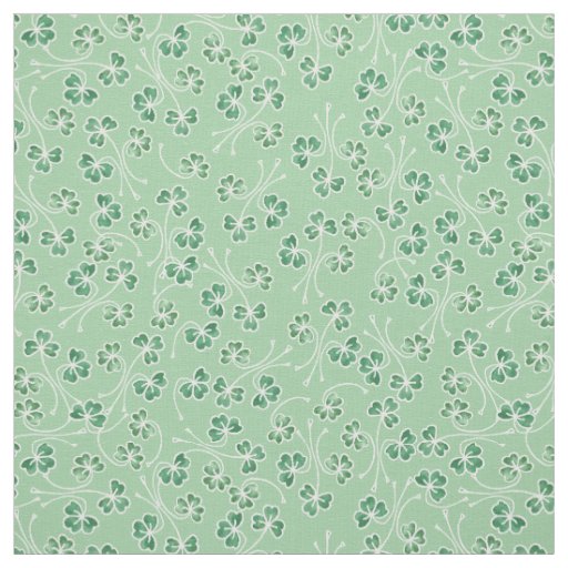 Chic Dark Green and White Shamrocks on Pale Green Fabric