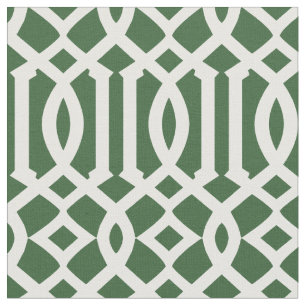 Chic Dark Green and White Trellis Lattice Pattern Fabric