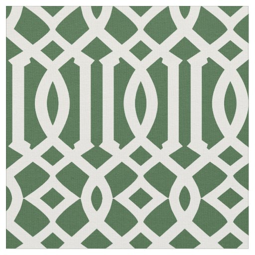 Chic Dark Green and White Trellis Lattice Pattern Fabric