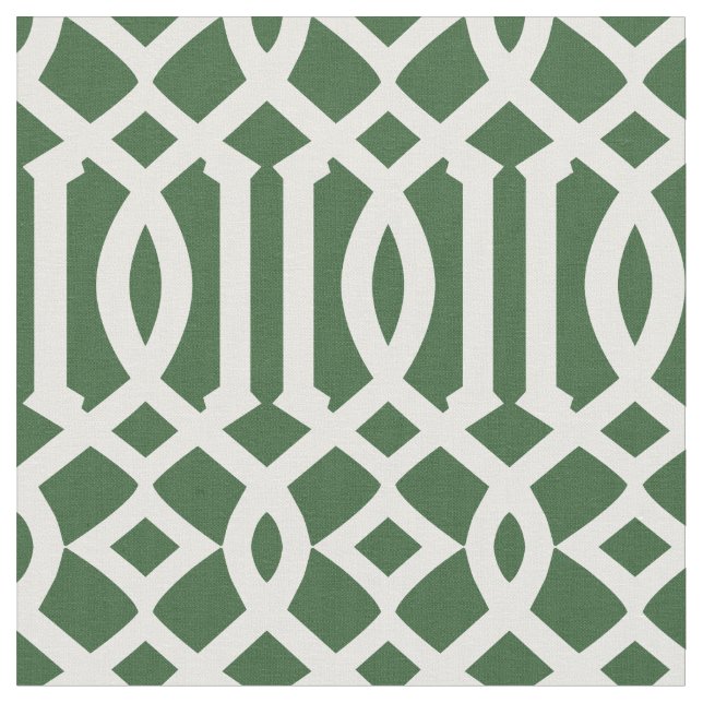 Chic Dark Green and White Trellis Lattice Pattern Fabric (Close Up)
