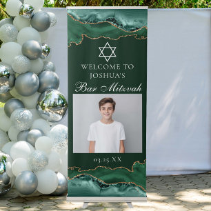 Chic Dark Green Gold Bar Mitzvah Party Photo Retractable Banner