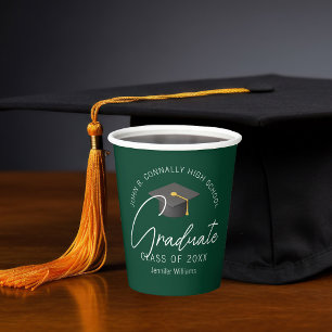 Chic Dark Green Personalized Graduation Party Paper Cups