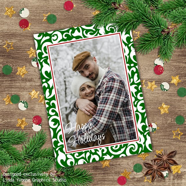 Chic Dark Green White Damask Floral Art Pattern Card (Creator Uploaded)