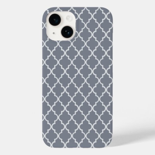 Chic Dark Grey  White Moroccan Quatrefoil Pattern Case_Mate iPhone 14 Case