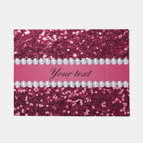 Chic Dark Hot Pink Big Faux Glitter and Diamonds Doormat
